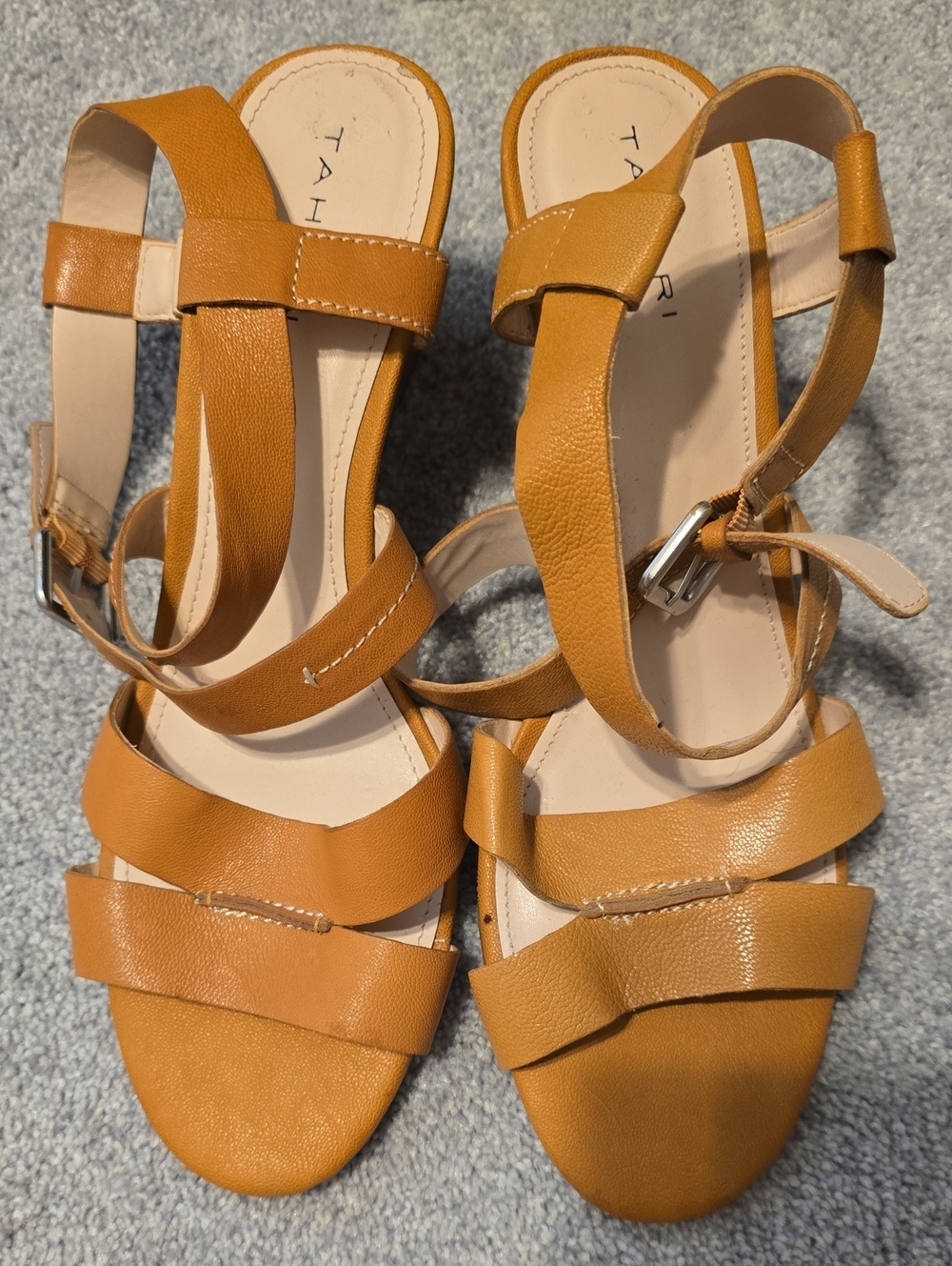 Tahari Tan Strappy Leather Sandals